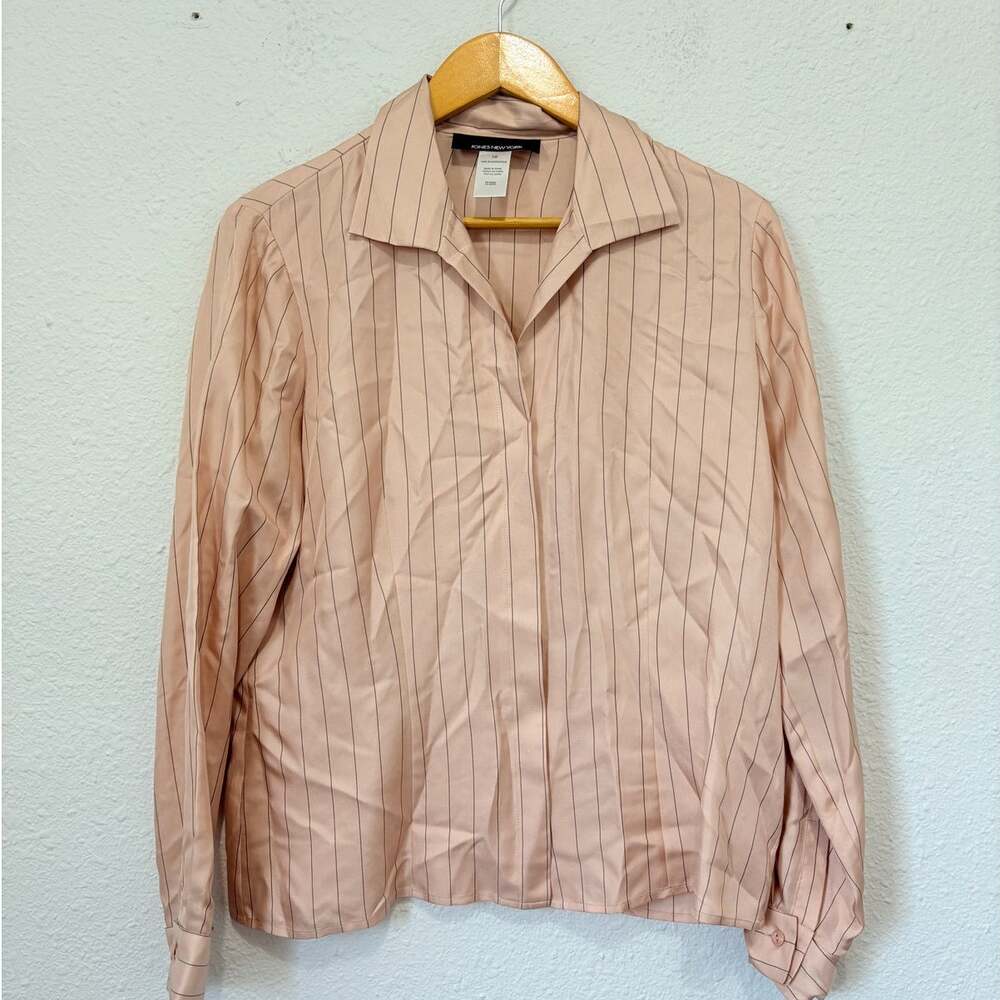 Y2K Silk Button Down Blouse Office Siren Preppy Classic Minimalist Pinstripe